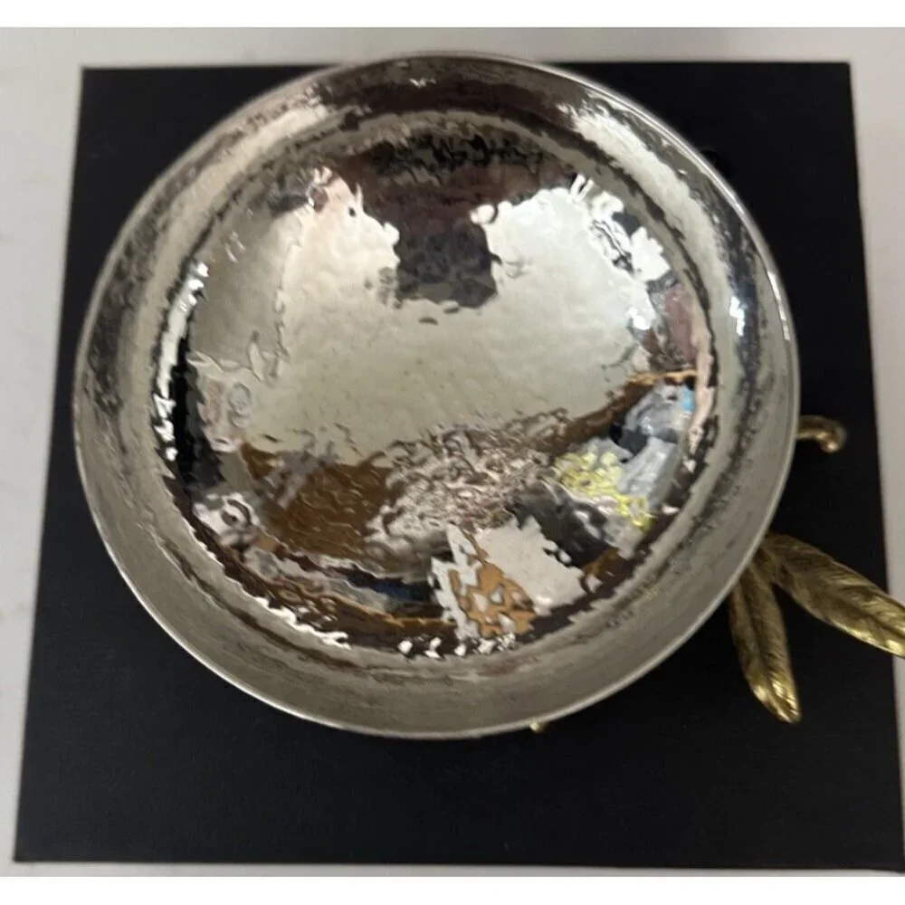 Michael Aram Small Hammered Silver Olive Branch Trinket Nut Bowl 4” Decor